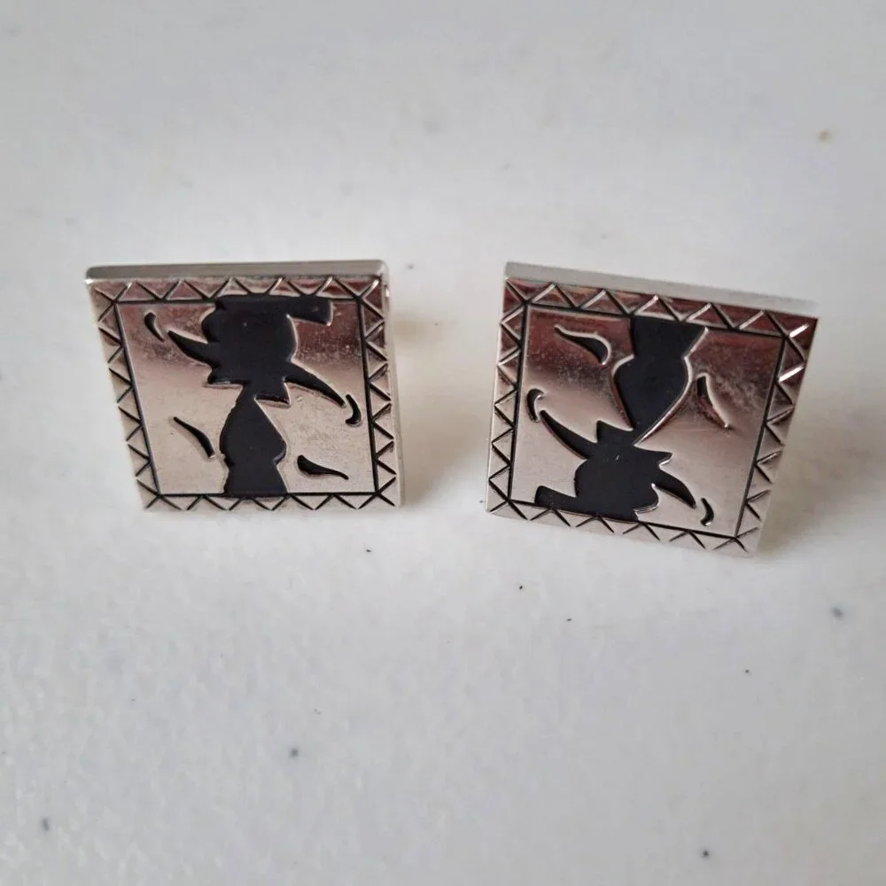 VTG Swank Silver-Tone Square Cufflinks Abstract Silhouettes 1